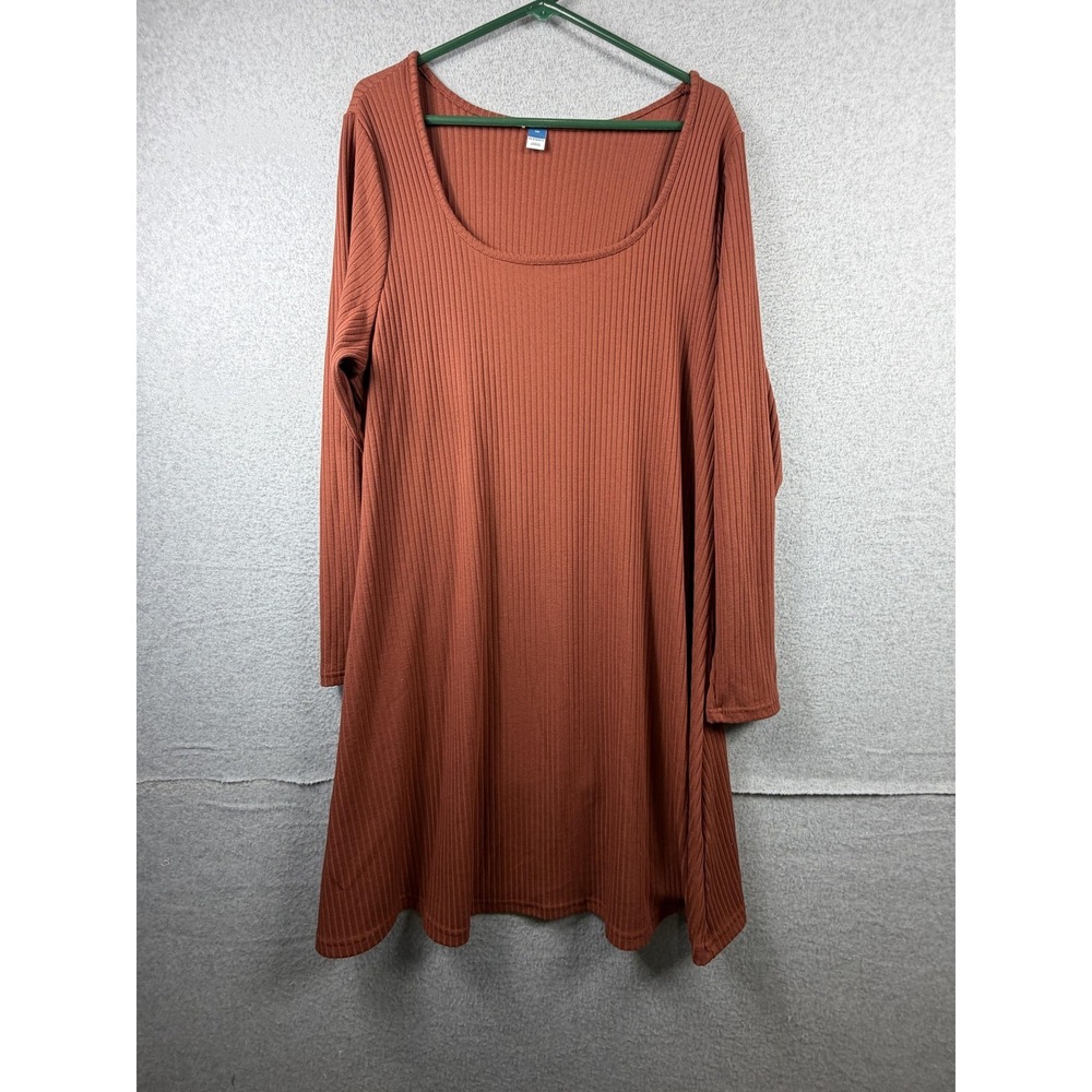 Old Navy Dress Womens XXL Copper Moon Ribbed‎ Knit A-Line Long Sleeve Scoop Neck